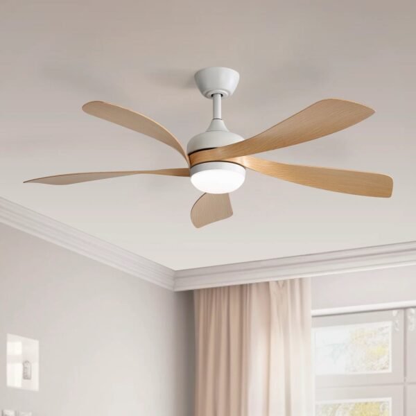 Damecia 52-Inch Modern Ceiling Fan with LED Light and Remote Control, White/Natural